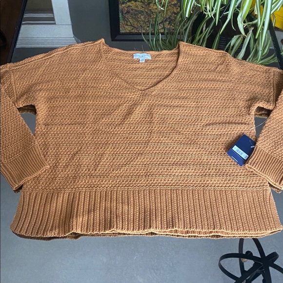 NEW Lucky Brand Orange Knitted Loose Fitting Cropped Sweater, Small - Picture 1 of 10